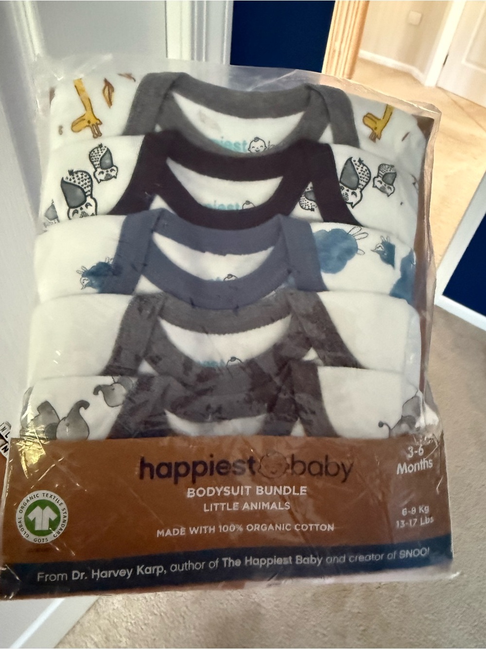 Happiest Baby Boys Little Animals Organic Bodysuit Bundle Gray & White 3-6M NWT
